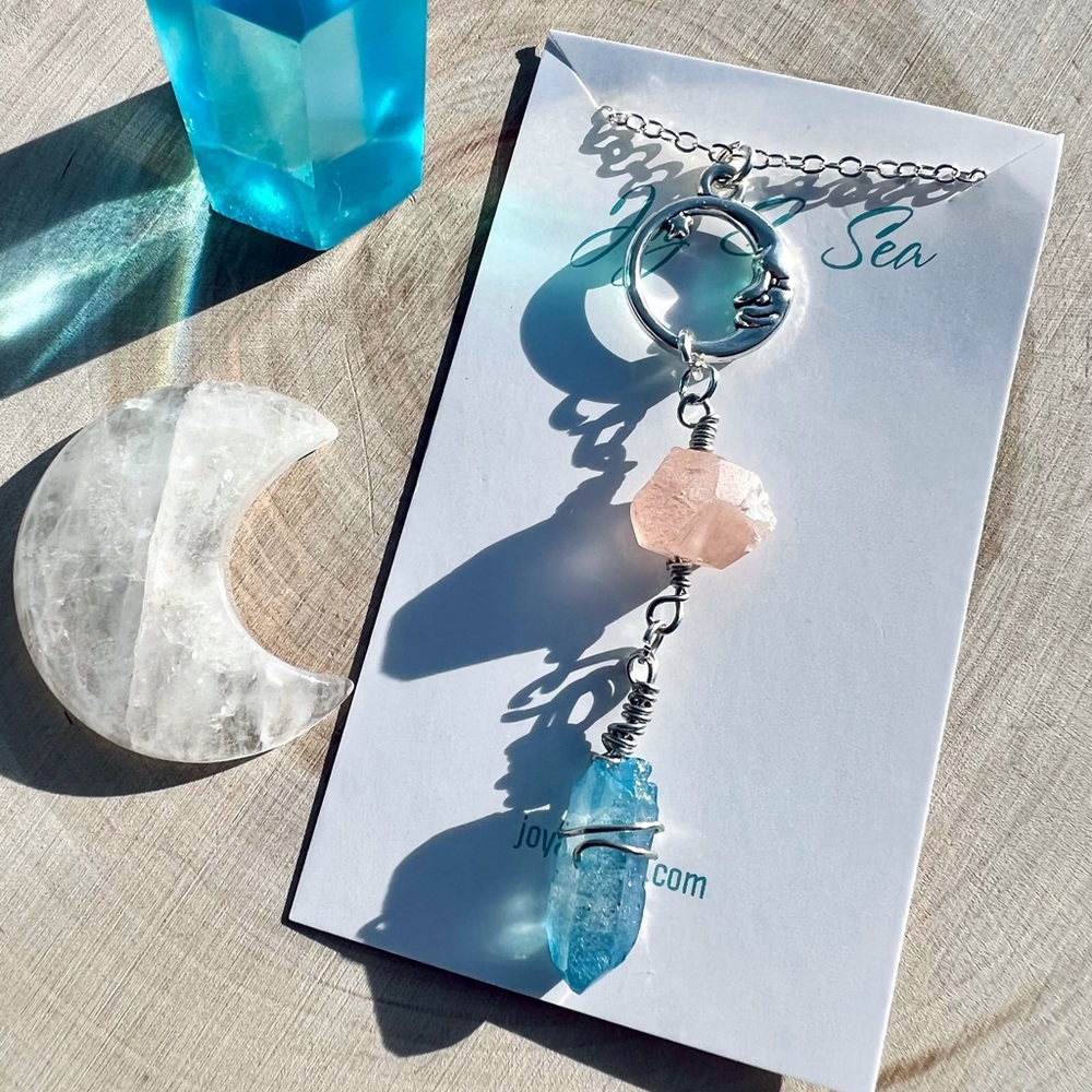 Blue & Peach Luna Aura Quartz Necklace - Picture 1 of 6
